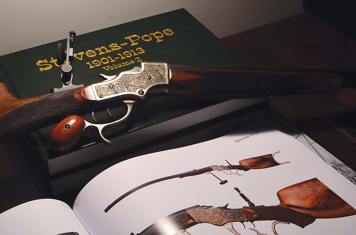 Stevens Model 51 in 32-40. Tom Rowe has produced a huge three-volume set on Stevens-Pope, a fitting tribute to the master and his masterpieces.